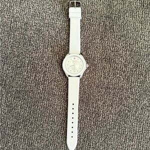 Michele MW White Silicone Strap Watch with Multicolor Crystal Markers